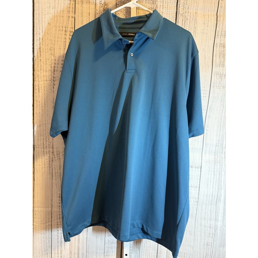 John Henry Men’s Polo Ribbed Teal Green 100% Polyester XXL NWT